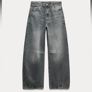 Zara Women's Mis-Rise Washed Gray Balloon Jeans NWT